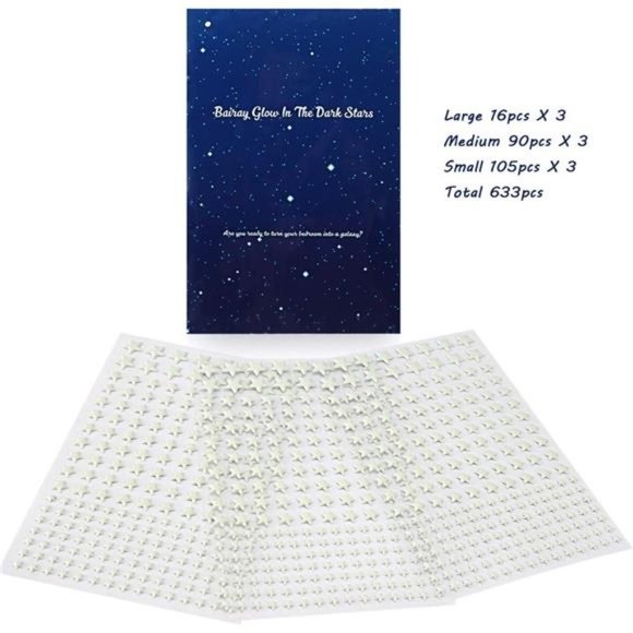 Glow in The Dark Stars Decals Decor for Ceiling 633 Pcs Realistic 3D Stickers - Picture 5 of 7
